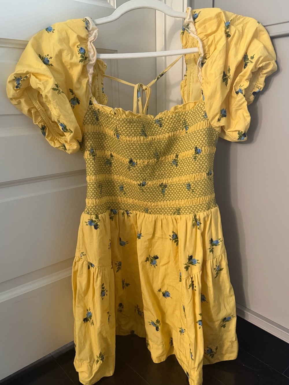 Anthropologie Yellow Floral Puff-Sleeve Sundress